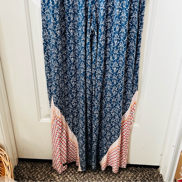 Matilda Jane Blue Colorful Floral Print Lets Go Together Open Road Jumpsuit Maxi - Picture 8 of 14